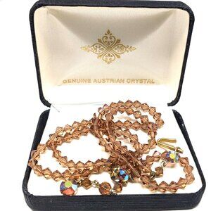 Vintage Austrian Crystal Beaded Necklace Mauve Pink 4mm Faceted bicone 20 inch